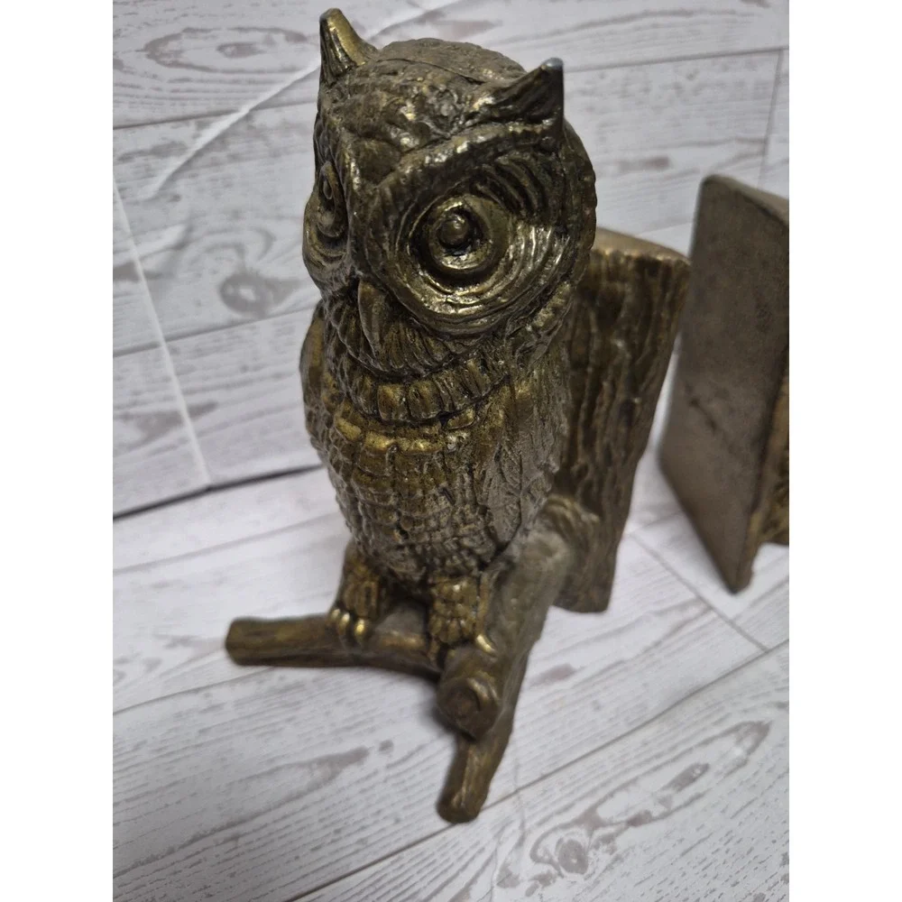 Set Of 2 Book Ends Brass Stamped HAMPTON VA. On Back Heavy Weight Owls